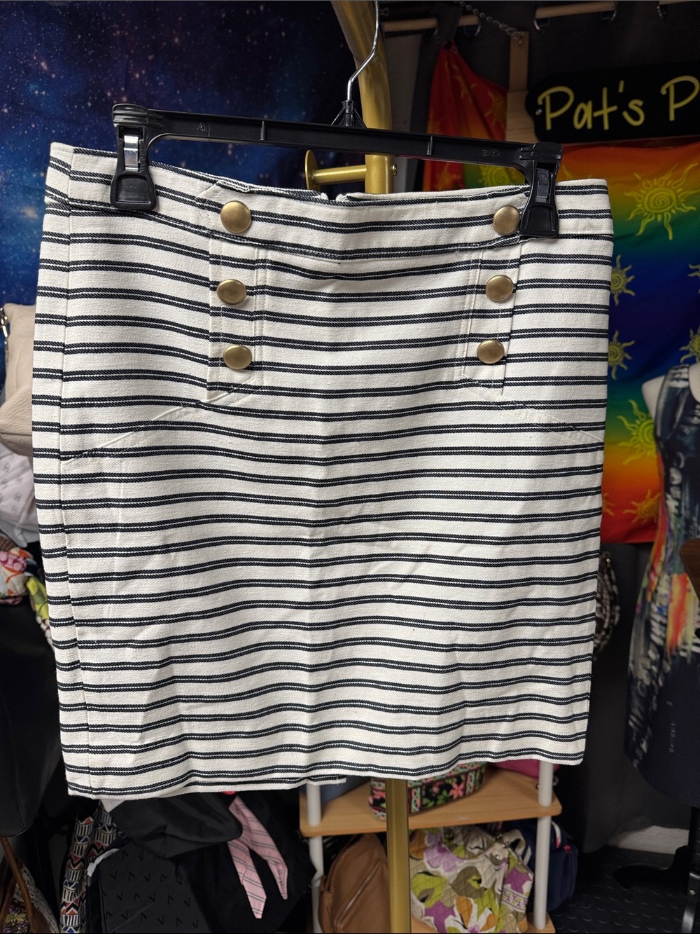 Rampage Navy and White Striped Button-Front Mini Skirt
